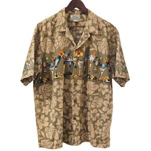 Kolekole Vintage Hawaiian Martini Vacation Button Cotton Short Sleeve Shirt 2XL
